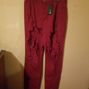 Burgundy high waisted jeans
